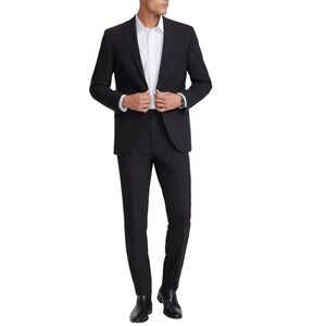 DKNY Mens Modern Fit 2 Piece Suit 38R 31W 32L Black Solid Stretch
